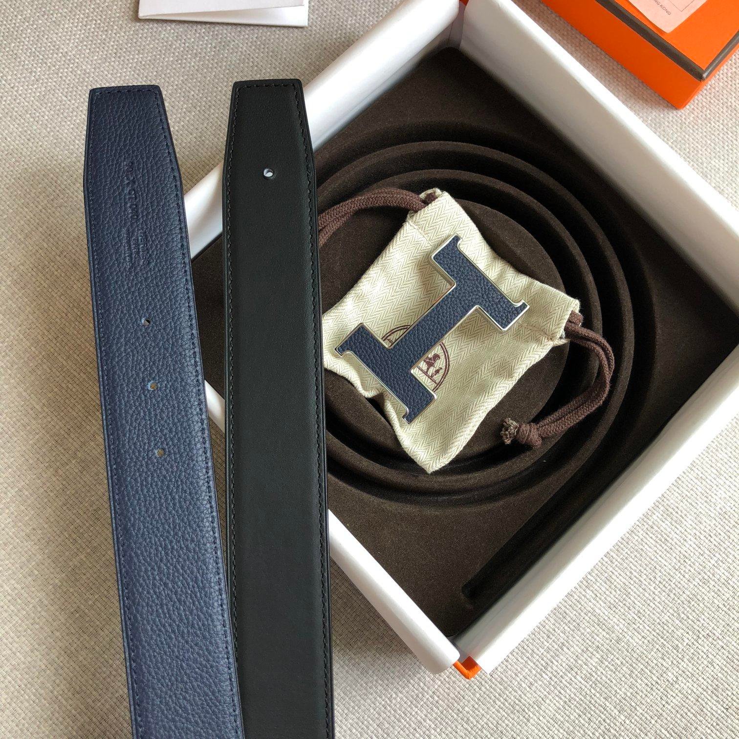 Hermes H Guillochee Belt Buckle & Reversible Strap Black Belt 380MM