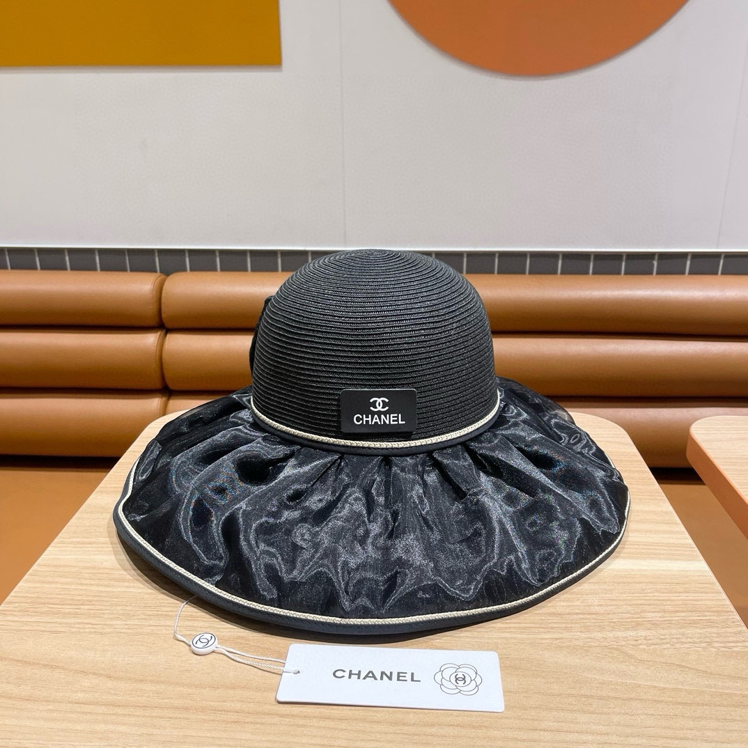Chanel Bow With Large Brim And Small Face Visor Sunhat
