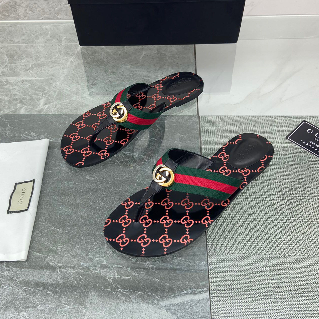 Gucci GG THONG WEB SANDAL Flip Flop Slide 612138