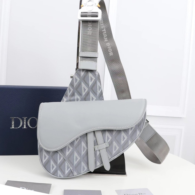 Dior Shoulder Bags SADDLE BAG Dior Gray CD Diamond Canvas and Smooth Calfskin 1ADPO093CDP_H42E with Original Box