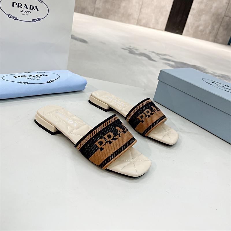 Prada Logo EmbroideryFashion Sandals Slide Sandal