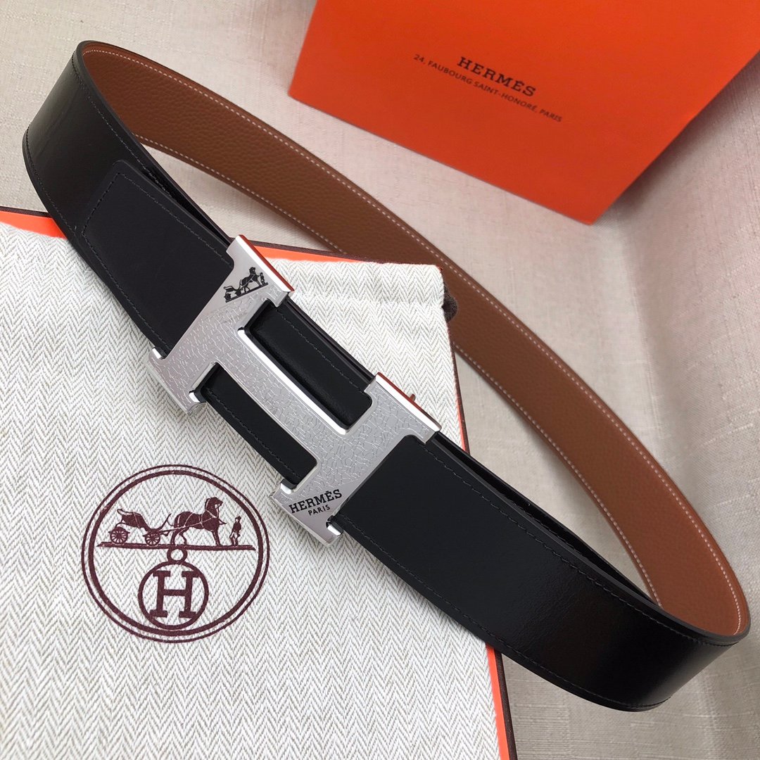 Hermes H Belt Buckle & Reversible Black Belt 380MM