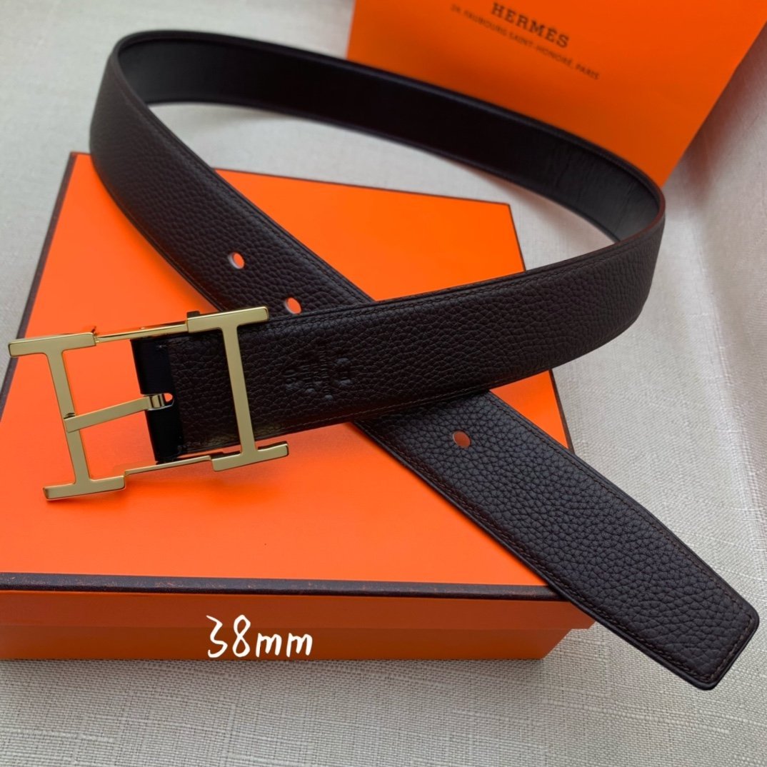 Hermes H Belt Buckle & Reversible Black Belt 380MM