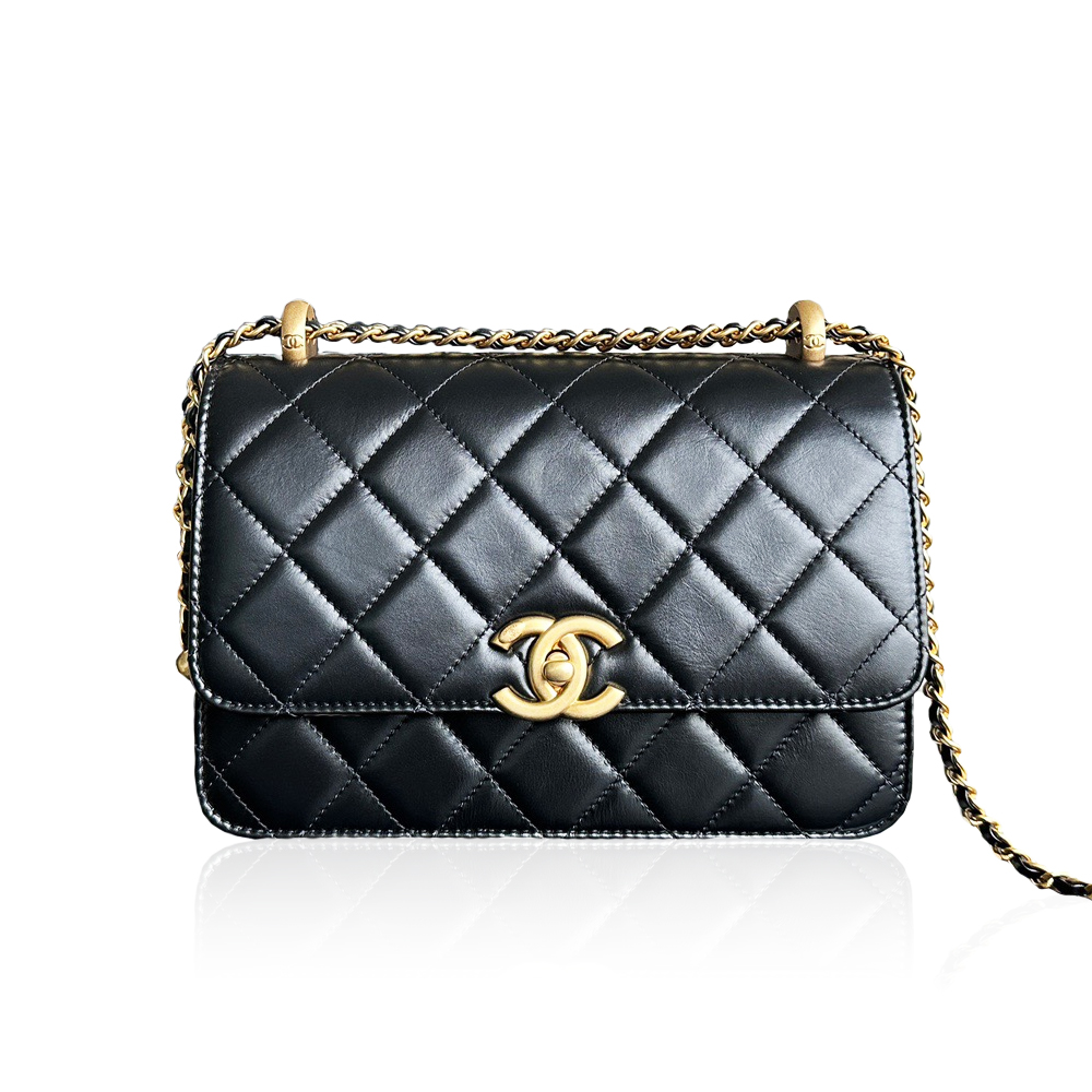 Chanel double gold beads glossy lambskin handbag crossbody bag