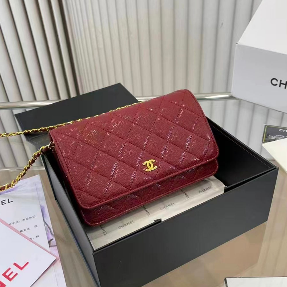 Chanel WOC Quilted Caviar Bag-Wine Red
