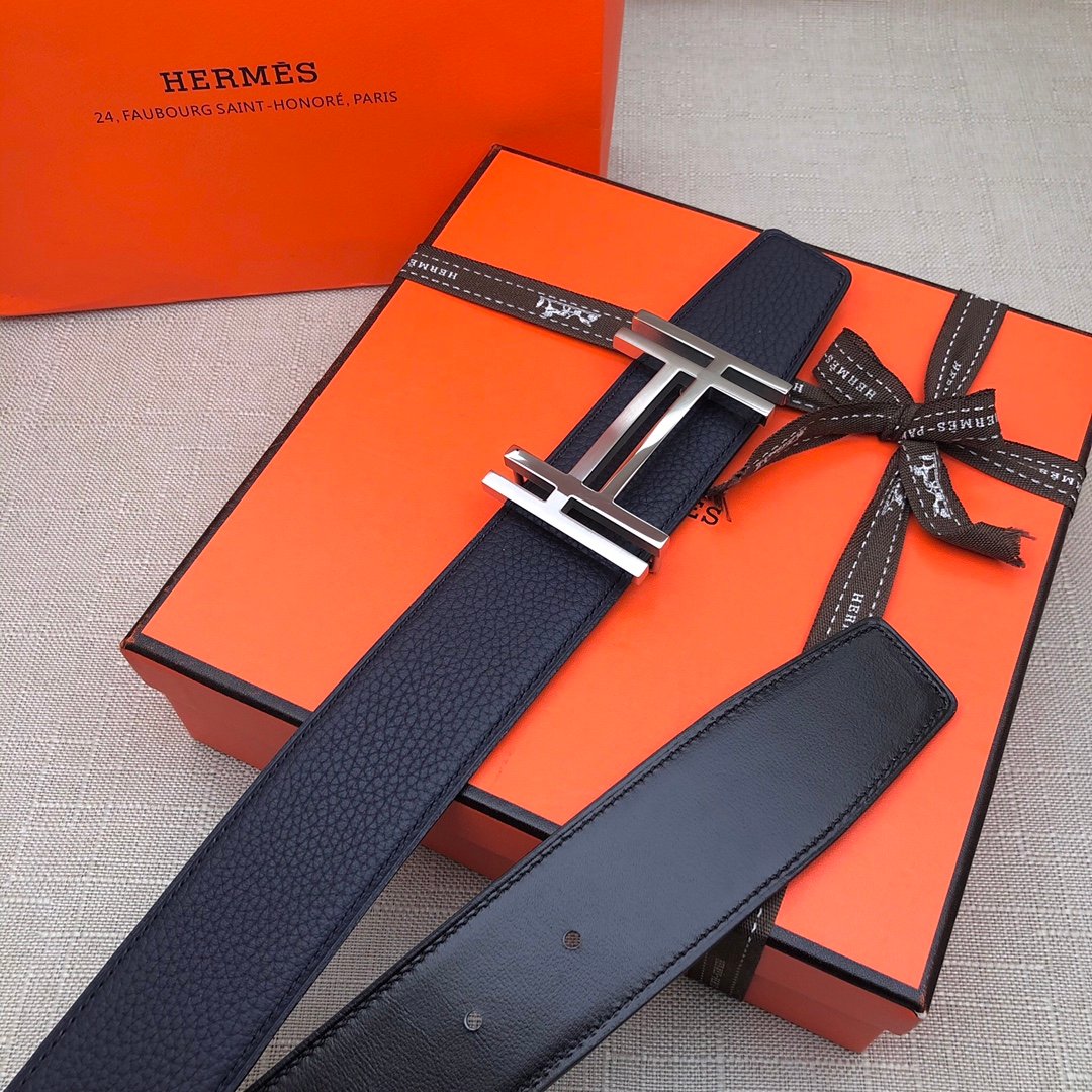 Hermes H Belt Buckle & Reversible Black Belt 380MM