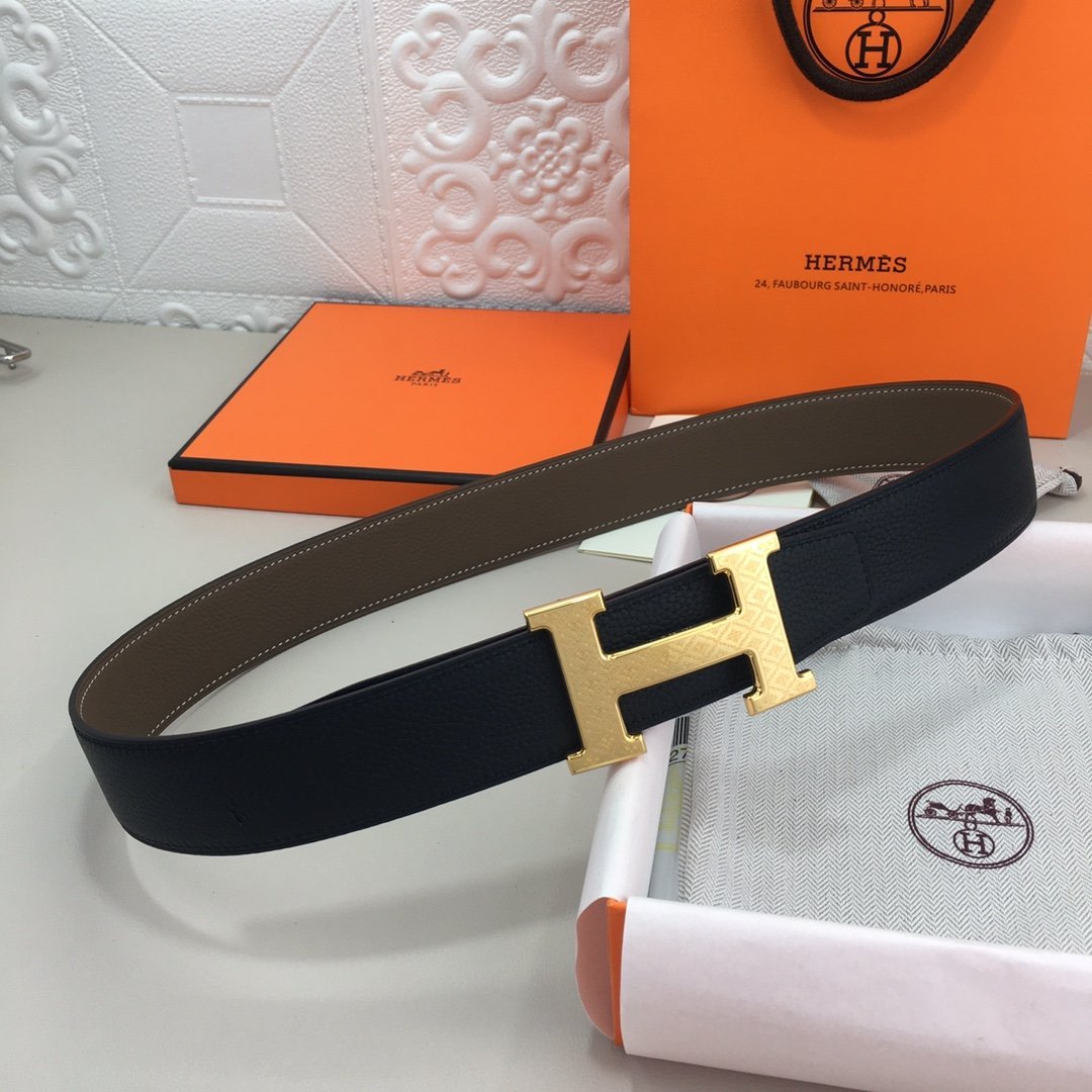 Hermes H Belt Buckle & Reversible Black Belt 380MM