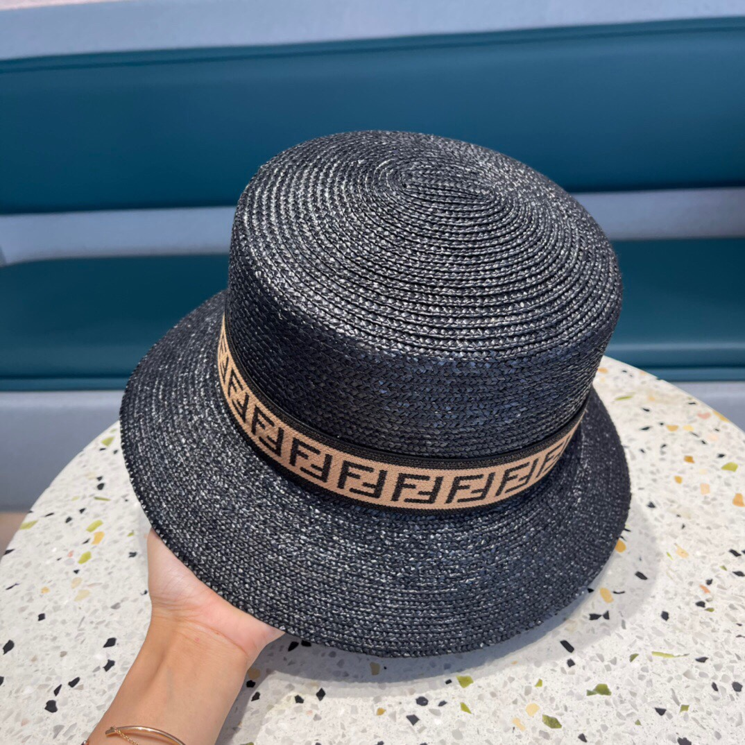 Fendi Straw Flat Top Hat  Sunhat