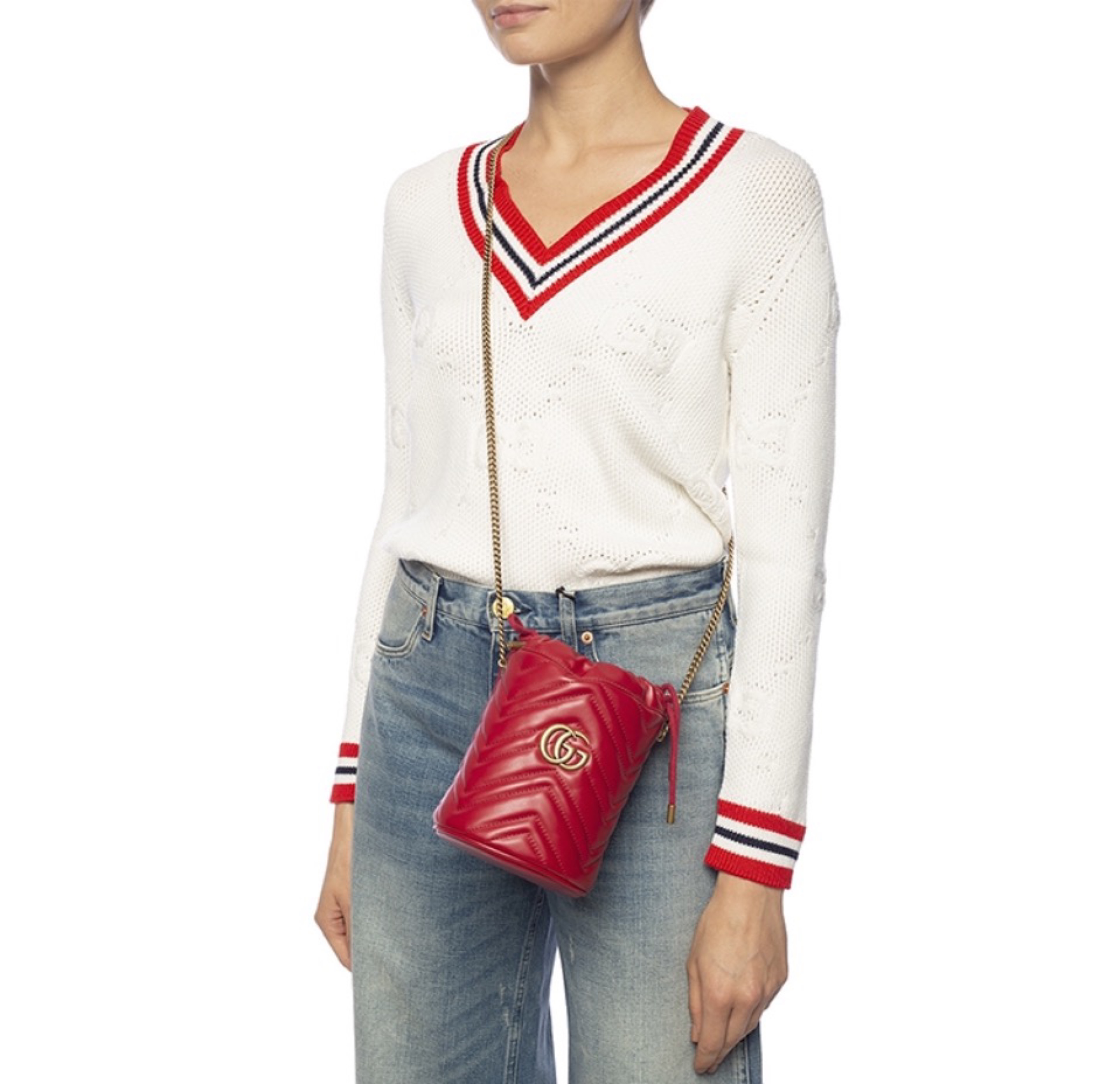 Gucci Marmont Drawstring Leather Bucket Bag