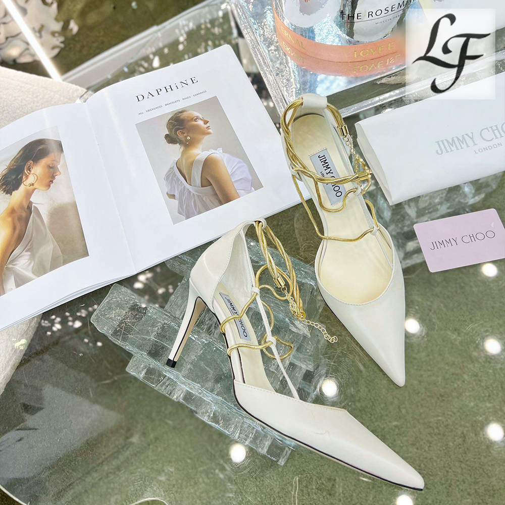 Jimmy Choo Sheepskin Spaghetti Strap Chain  Heels