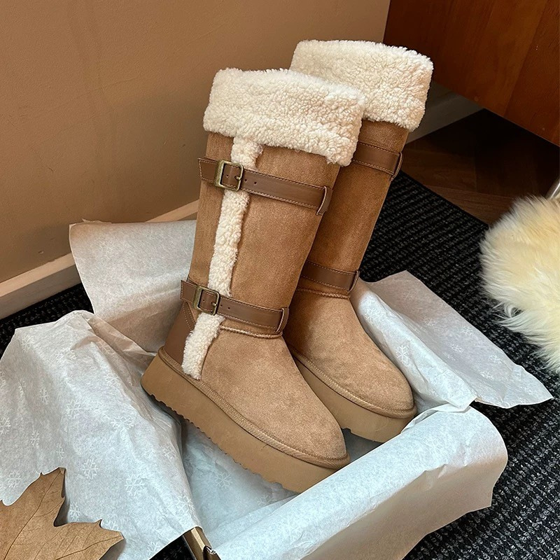 UGG 2024 autumn and winter new style sheepskin fur all-in-one warm snow boots large long knight boots