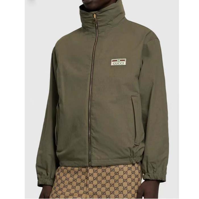 Gucci Women GG Lightweight Canvas Jacket Olive Green Nylon Interlocking G