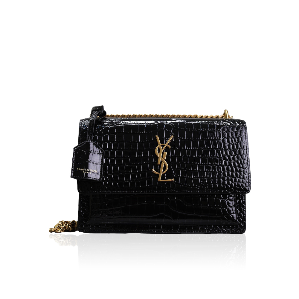 Saint Laurent Black Crocodile Pattern Chain Shoulder Bag