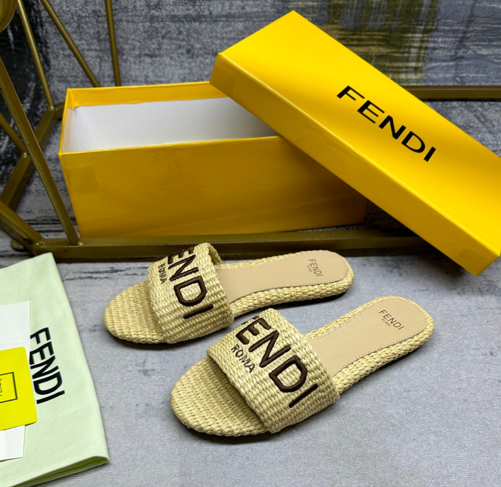 Fendi's latest jacquard canvas flat slippers