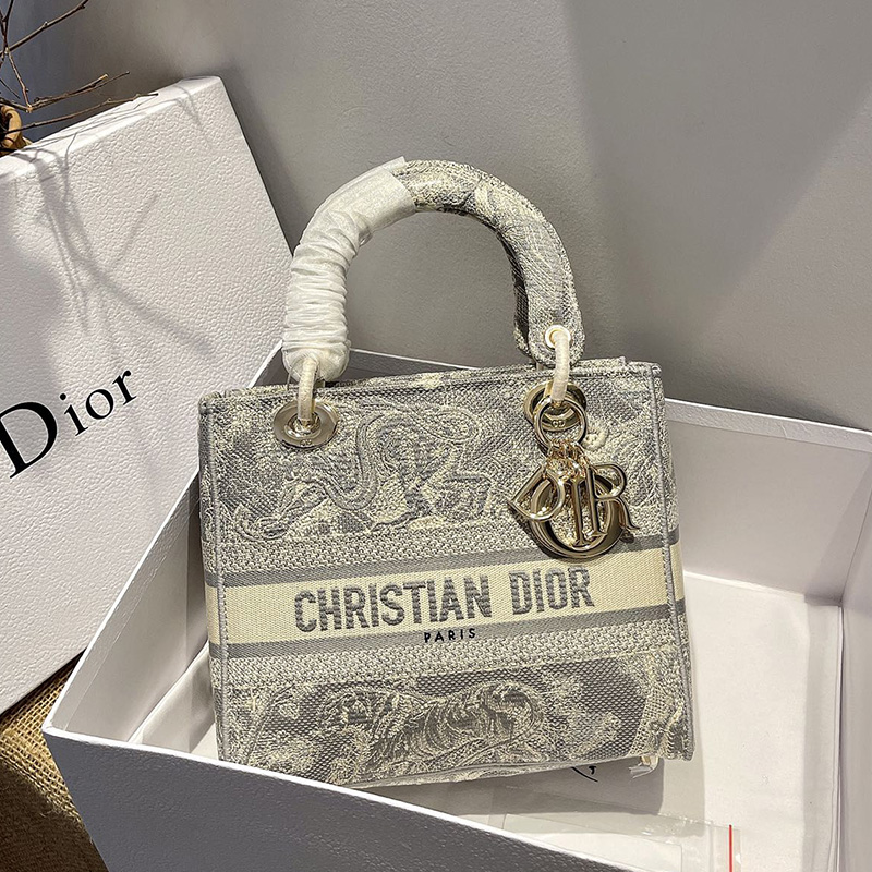 Dior The LADY D-LITE Bag Gray Toile de Jouy Reverse Embroidery M0565ORGO_M932 AAA Quality