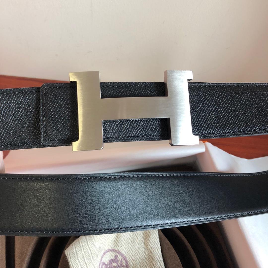 Hermes Mini Constance Guillochee Belt Buckle & Reversible Black Belt 380MM