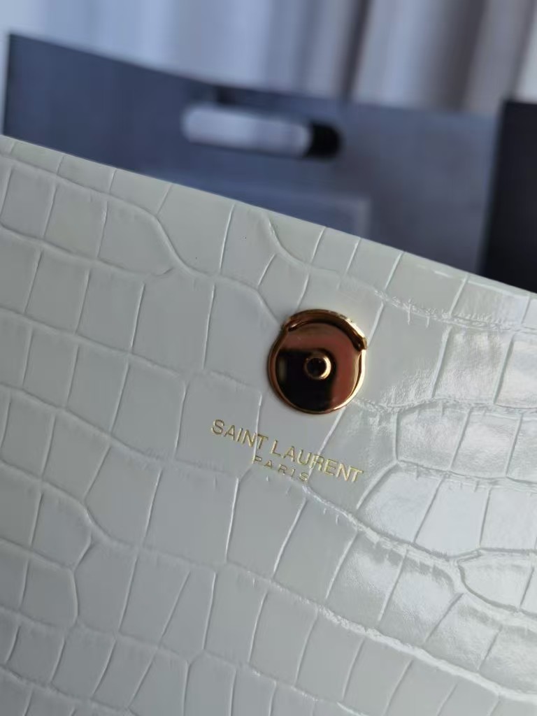 Saint Laurent YSL KATE medium bag in crocodile-embossed leather with tassels