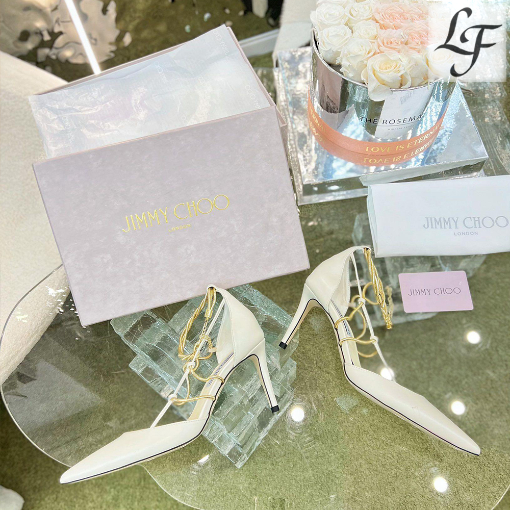 Jimmy Choo Sheepskin Spaghetti Strap Chain  Heels