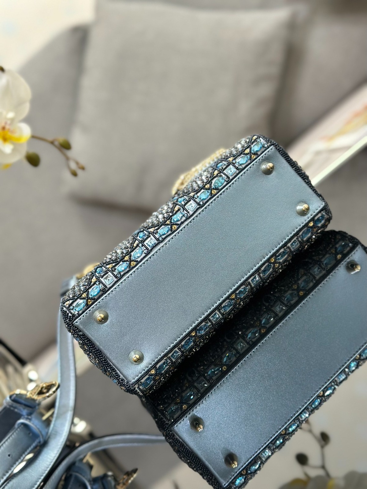 Dior Three-check embroidered Rhinestone blue