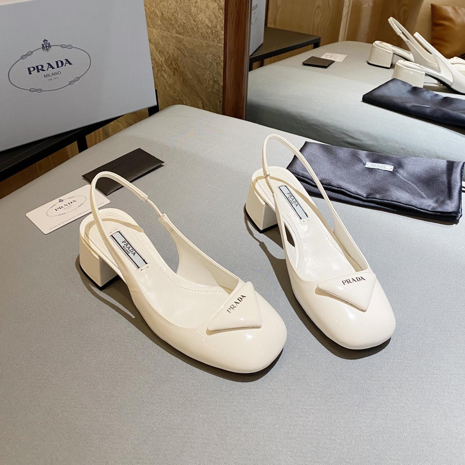 Prada Patent Leather Chunky Heel Slide Sandal
