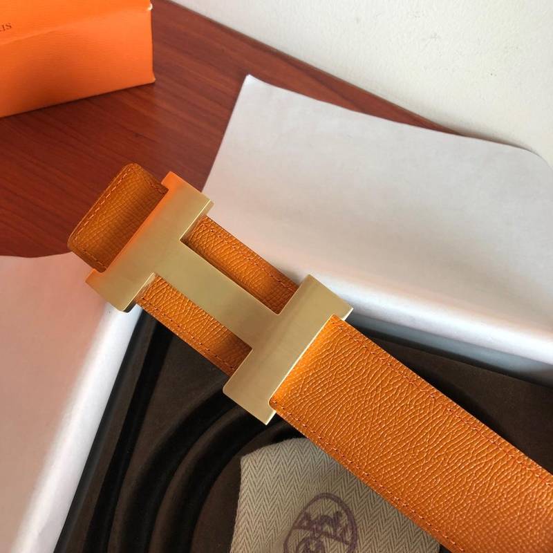 Hermes Mini Constance Guillochee Belt Buckle & Reversible Orange Belt 380MM