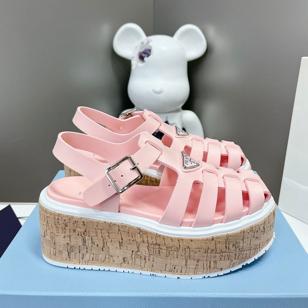 Prada   Rubber Wedge With Thick Sole Sandals Slide
