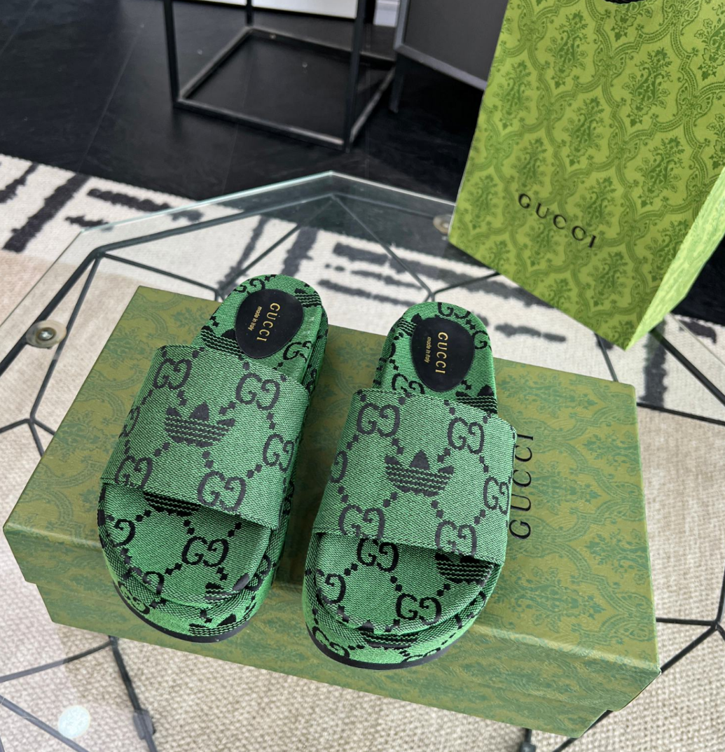 Adidas collaboration classic green retro canvas slippers