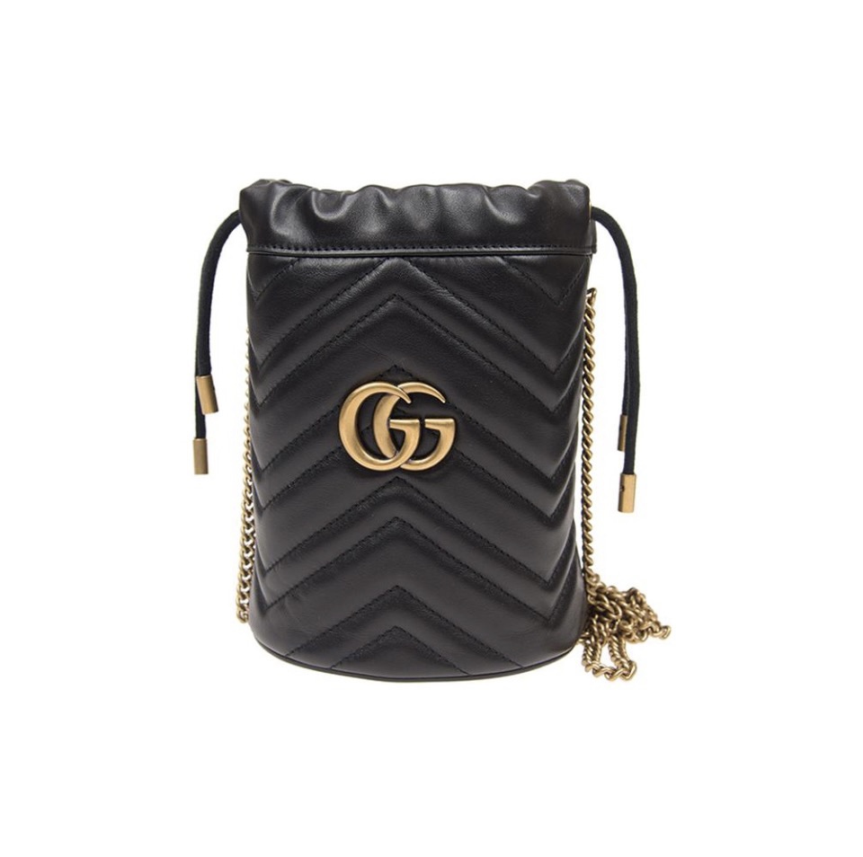 Gucci Marmont Drawstring Leather Bucket Bag