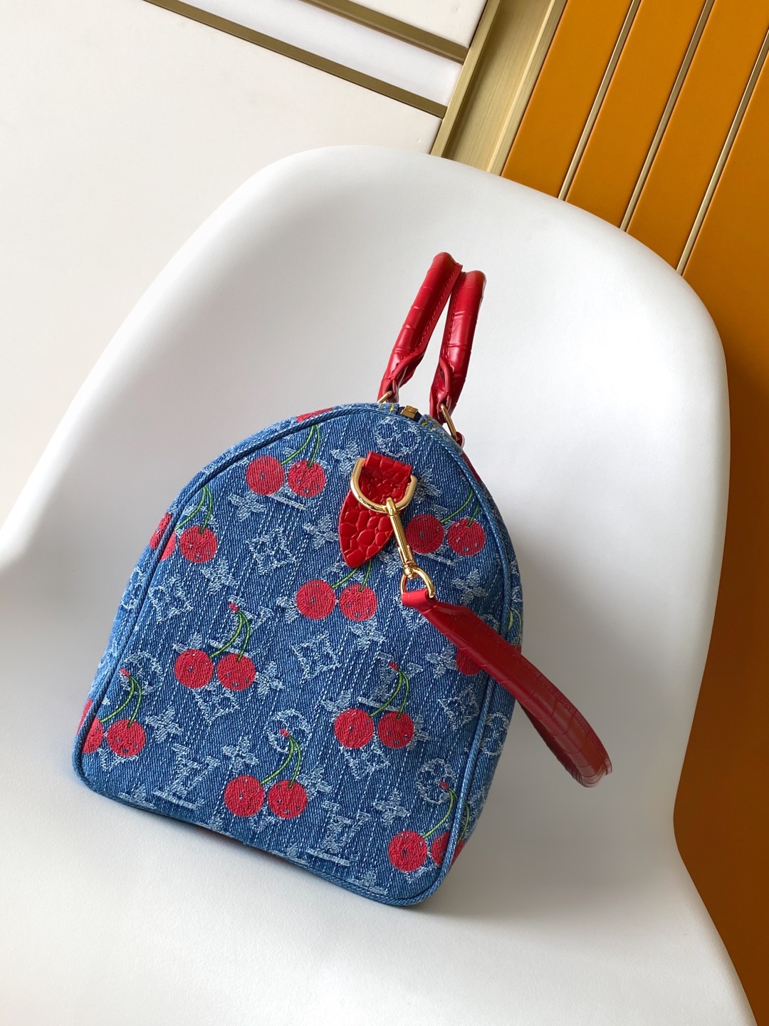 Louis Vuitton new denim cherry embroidered travel bag N87627