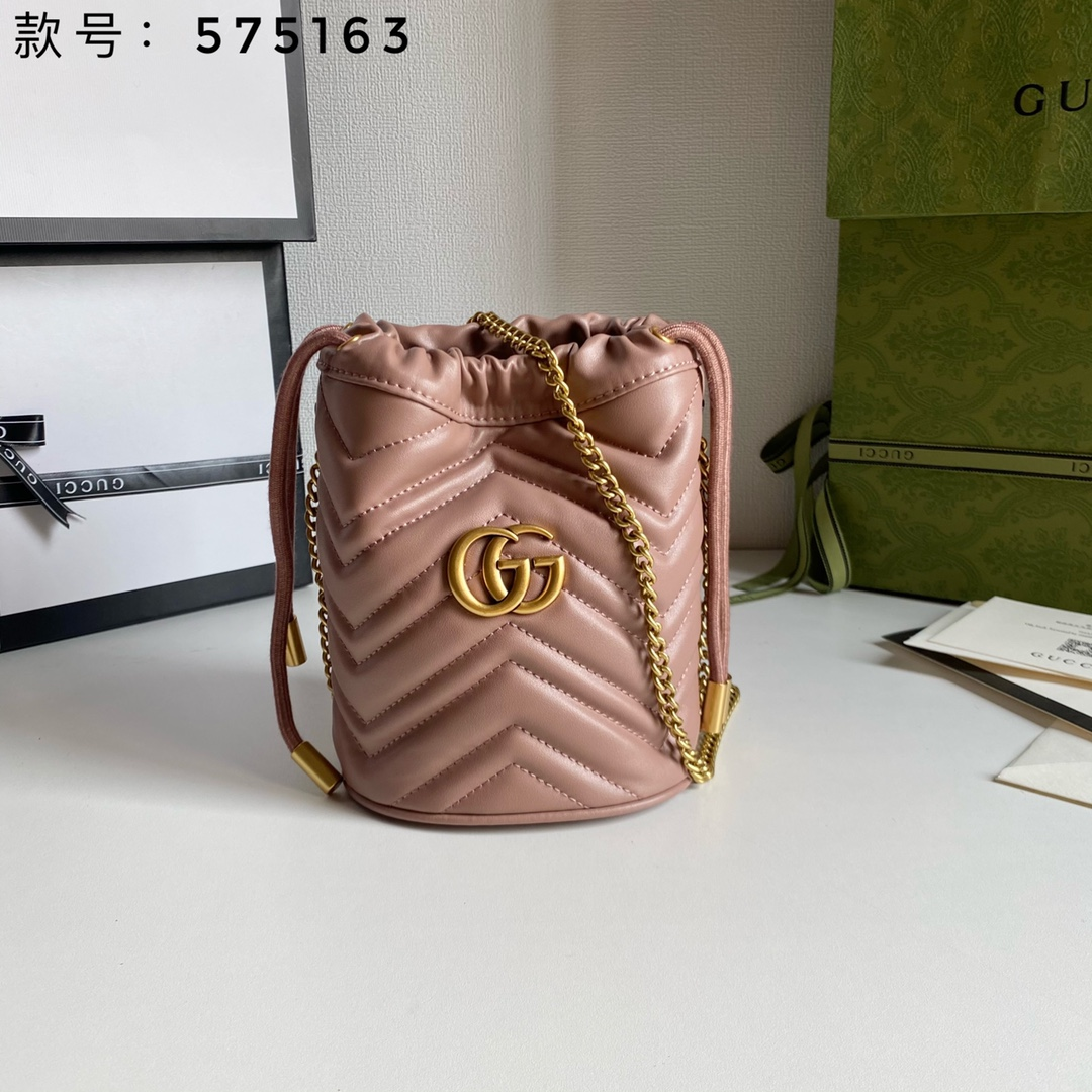 Gucci Marmont Drawstring Leather Bucket Bag