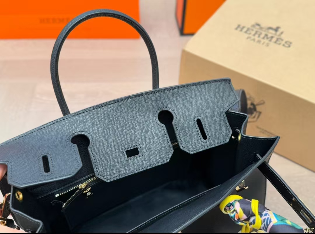 Hermes leather black platinum bag