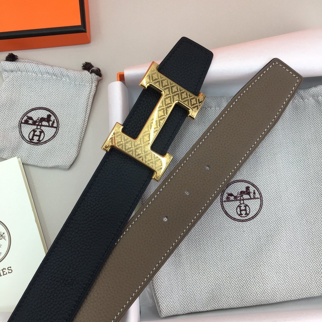 Hermes H Belt Buckle & Reversible Black Belt 380MM