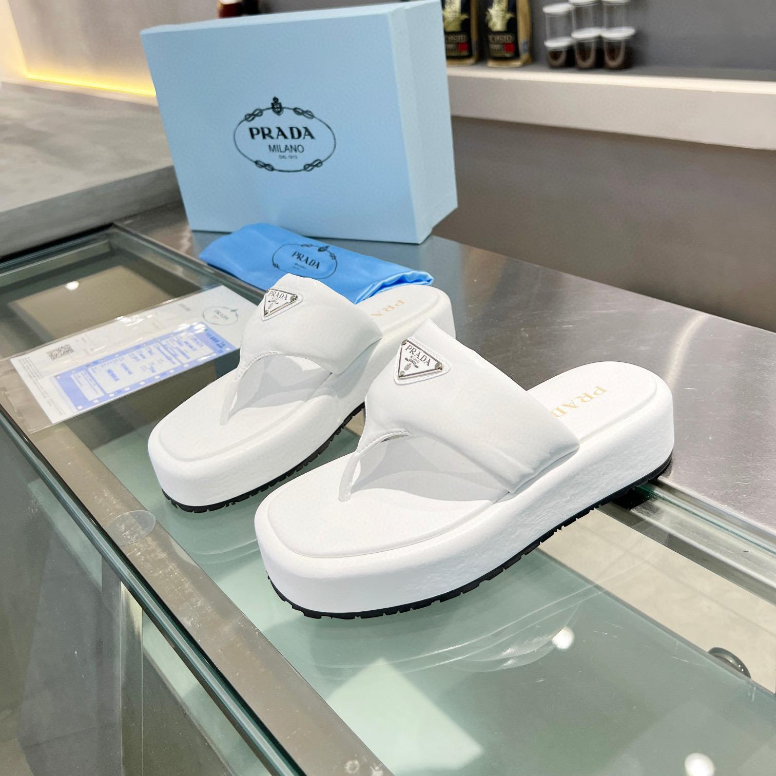 Prada Soft-Soled Leather Flip-Flops Slide Sandal