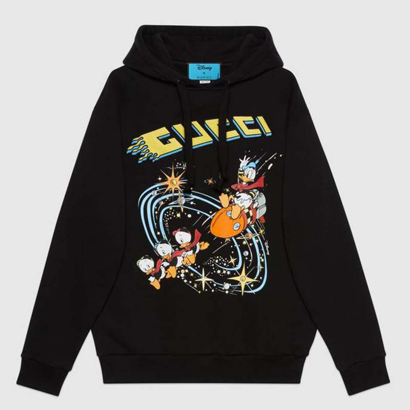 Gucci Men Disney x Gucci Donald Duck Hooded Sweatshirt Fixed Hood Oversize Fit Cotton