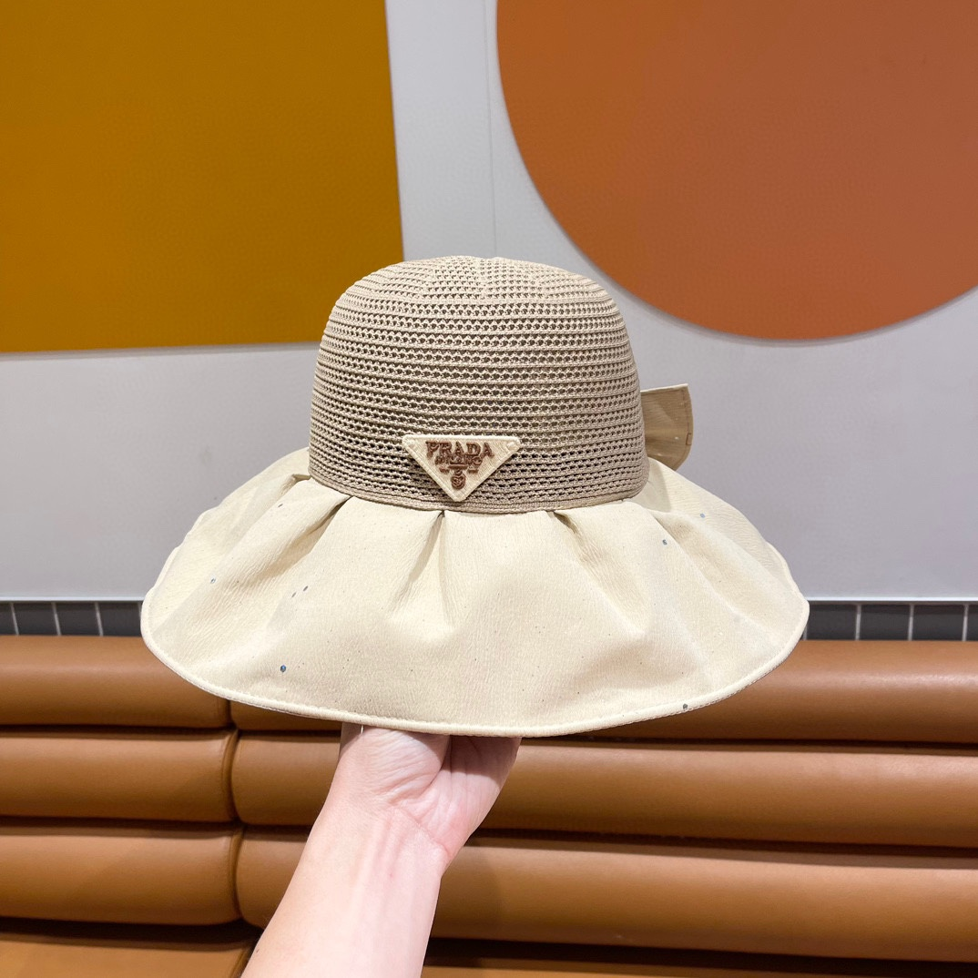Prada Fisherman's Hat With Mesh Bow Sunhat