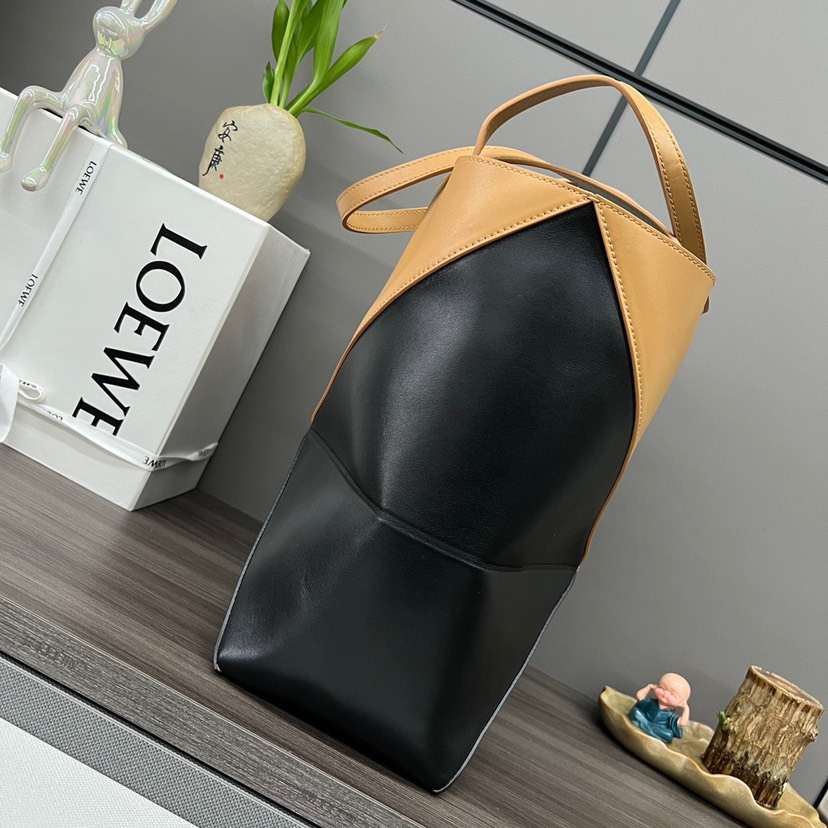 Loewe Puzzle Fold Tote in shiny calfskin Medium Color-Block