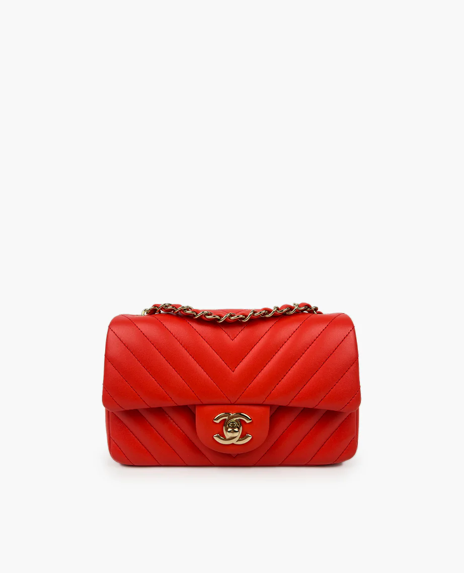 Chanel Mini Rectangular Chevron Coral Lambskin CHW