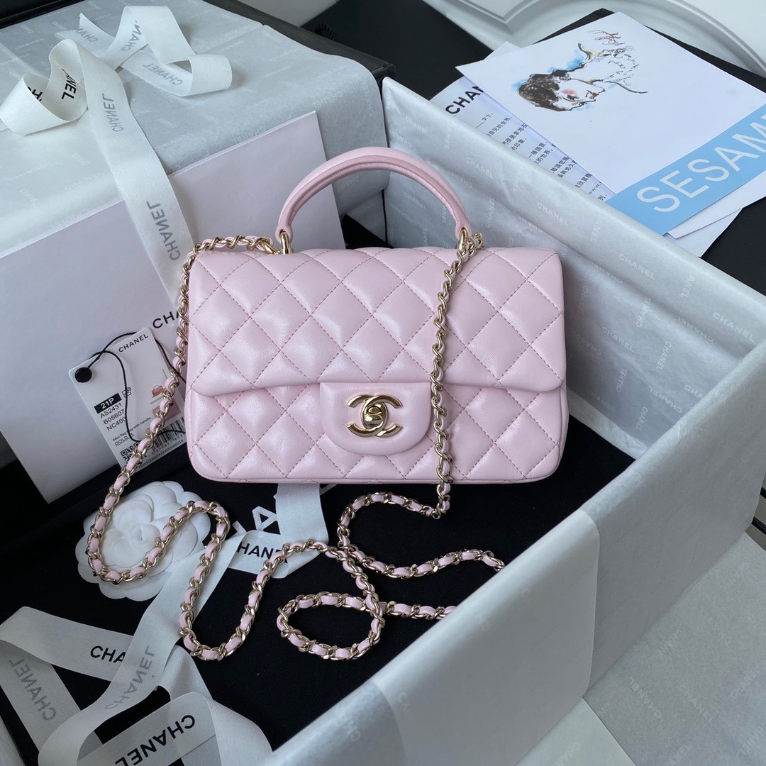 Chanel lambskin handle bag cherry blossom pink