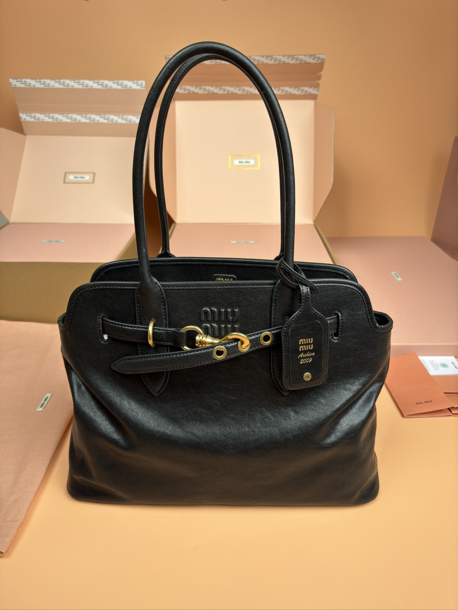 Miumiu adventure nappa sheepskin leather tote bag