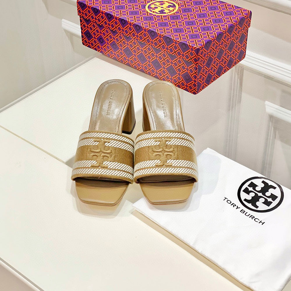 Tory Burch Fabric Flip-flops With Chunky Heels Sandals Slide