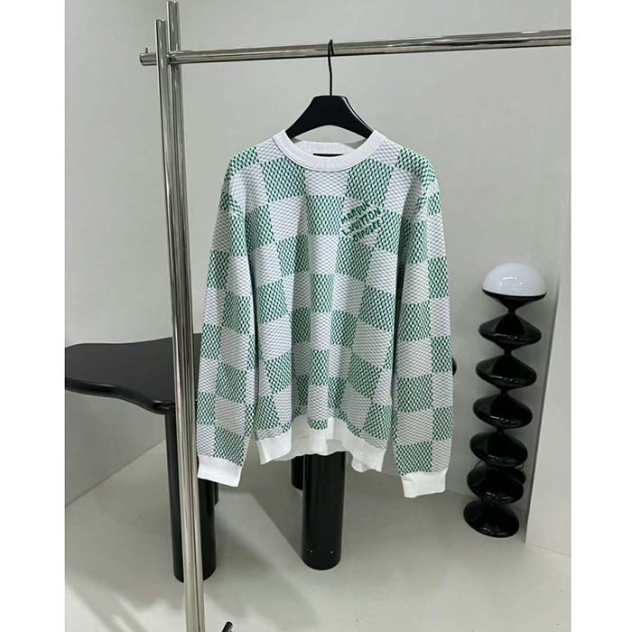 Louis Vuitton LV Men Damier Cotton Sweatshirt Classic Fit Green 1AFJHG