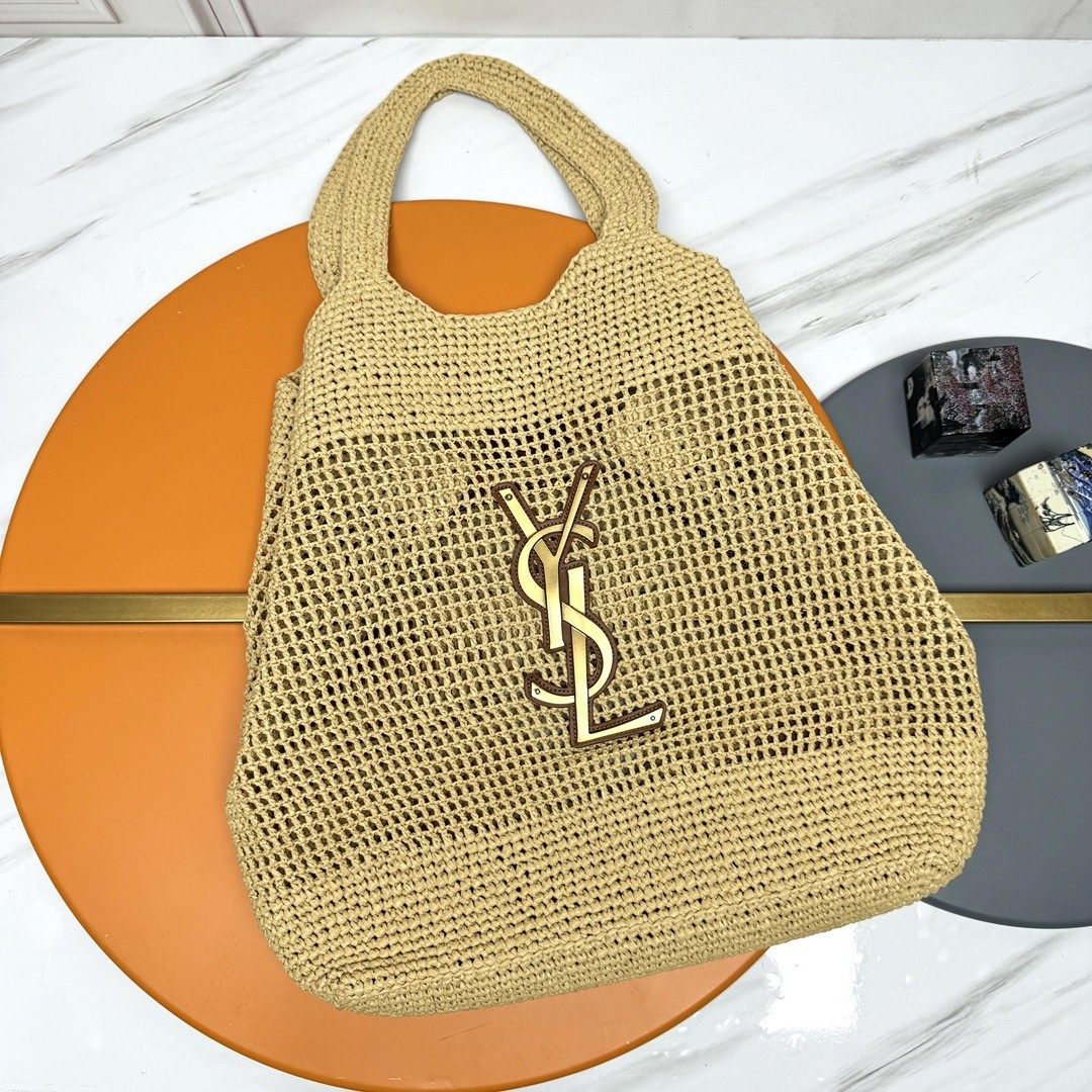 Saint Laurent YSL ICARE Raffia Crochet Large Shopping Bag