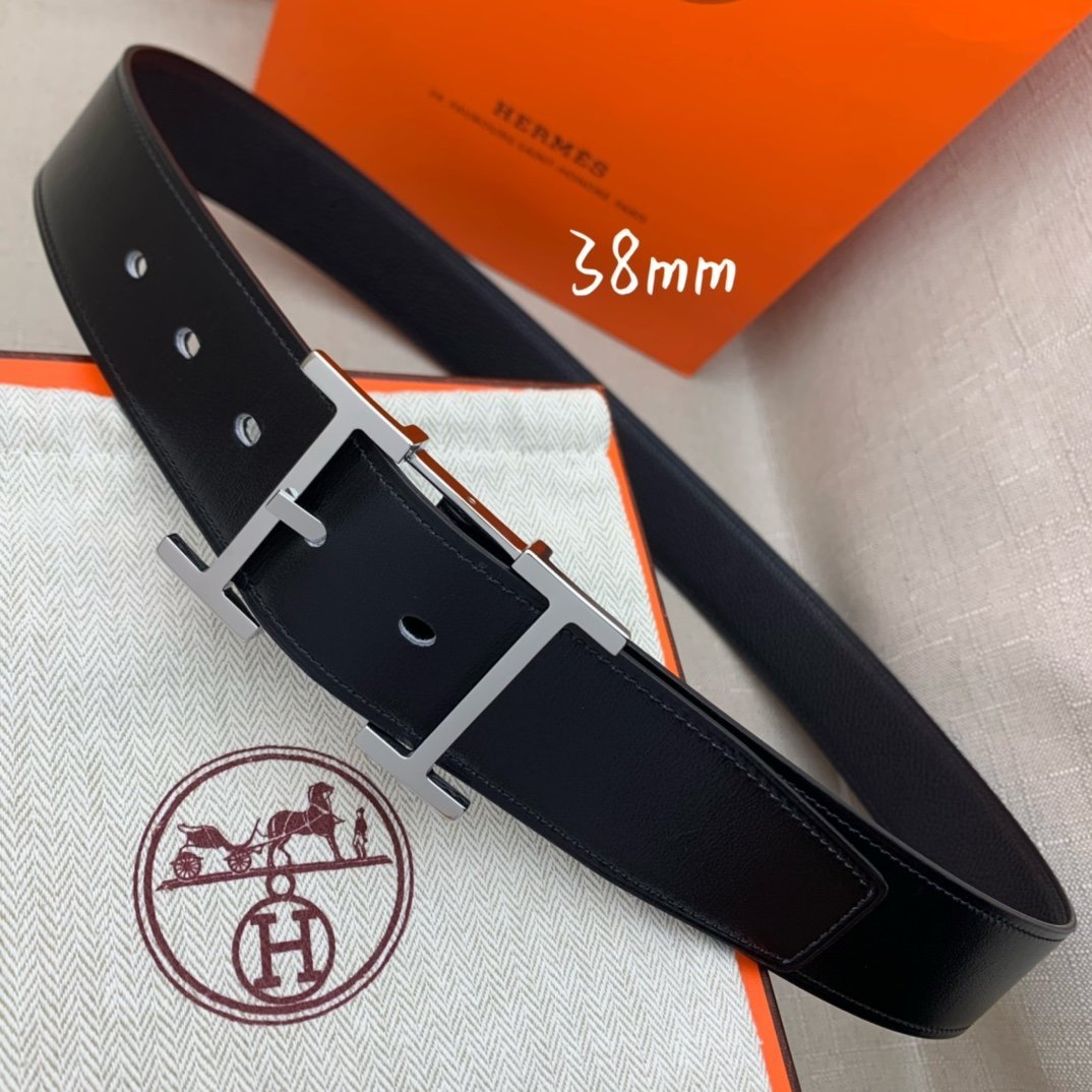 Hermes H Belt Buckle & Reversible Black Belt 380MM