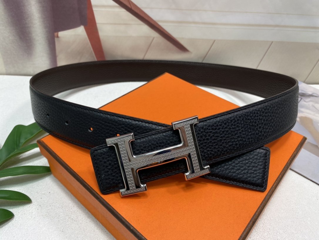 Hermes H Striee Belt Buckle & Reversible Black Belt 380MM