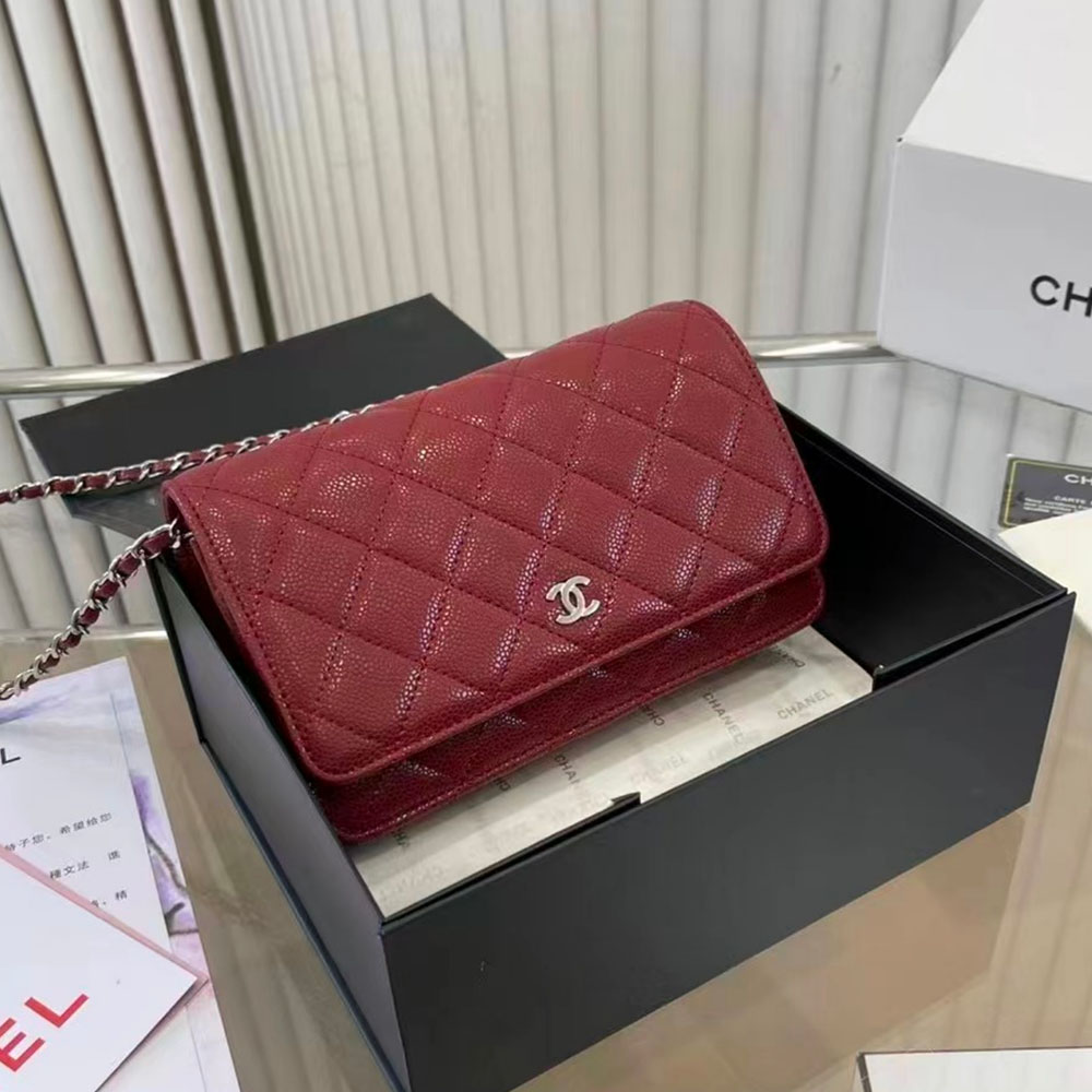 Chanel WOC Quilted Caviar Bag-Wine Red