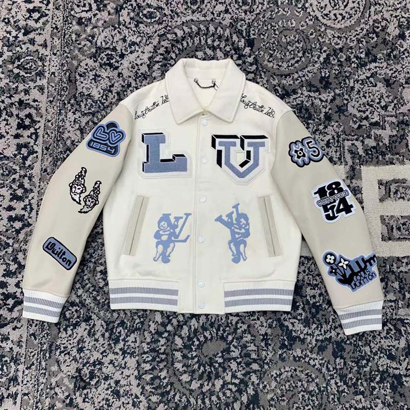 Louis Vuitton LV Men Multi-Patches Mixed Leather Varsity Blouson LWG Calf White