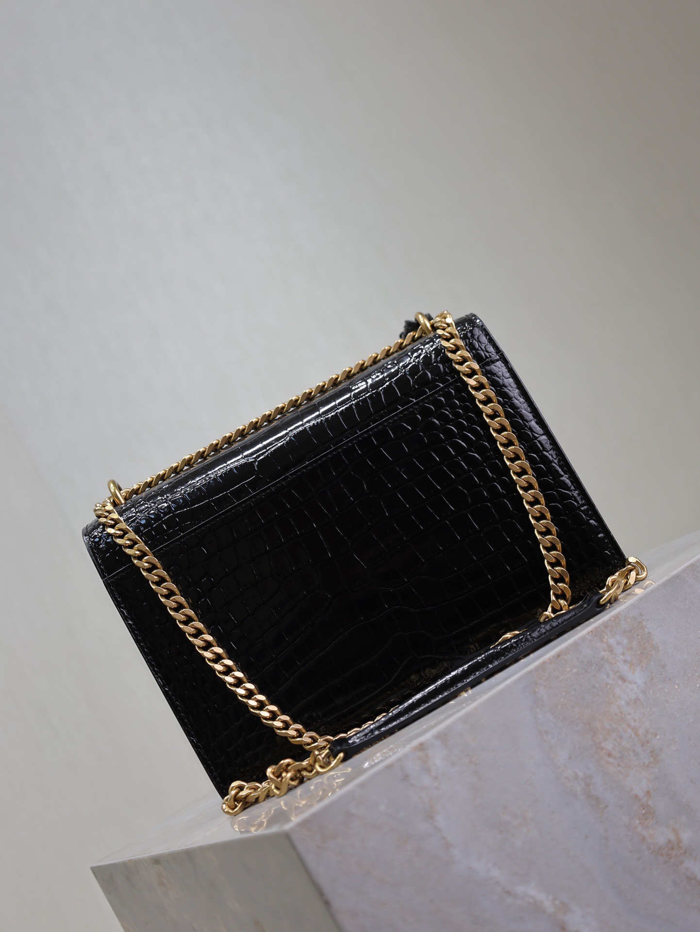 Saint Laurent Black Crocodile Pattern Chain Shoulder Bag
