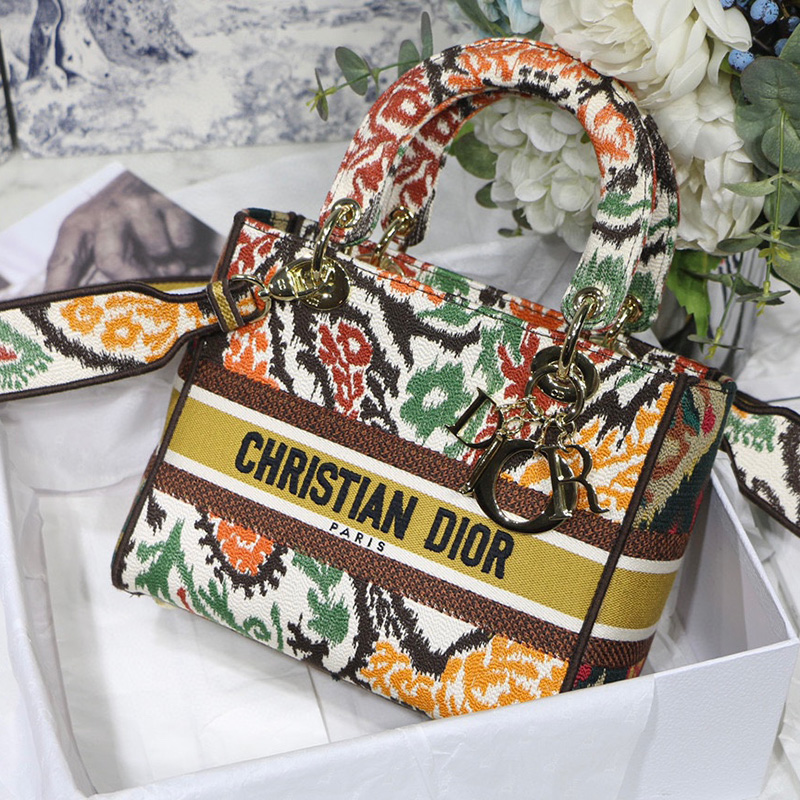 Dior The LADY D-LITE Bag Yellow Multicolor Dior Paisley Embroidery M0565OJAP_M885 AAA Quality