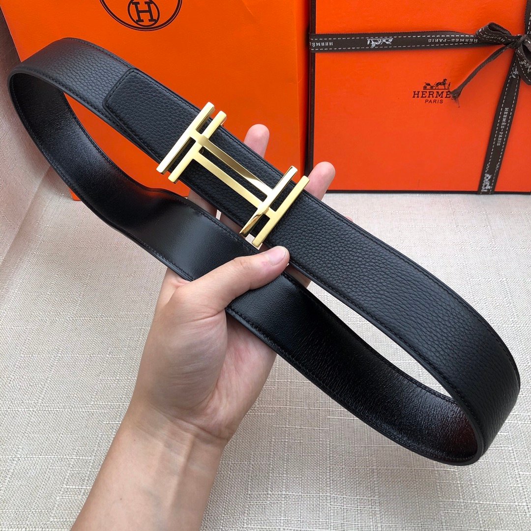 Hermes H Belt Buckle & Reversible Black Belt 380MM