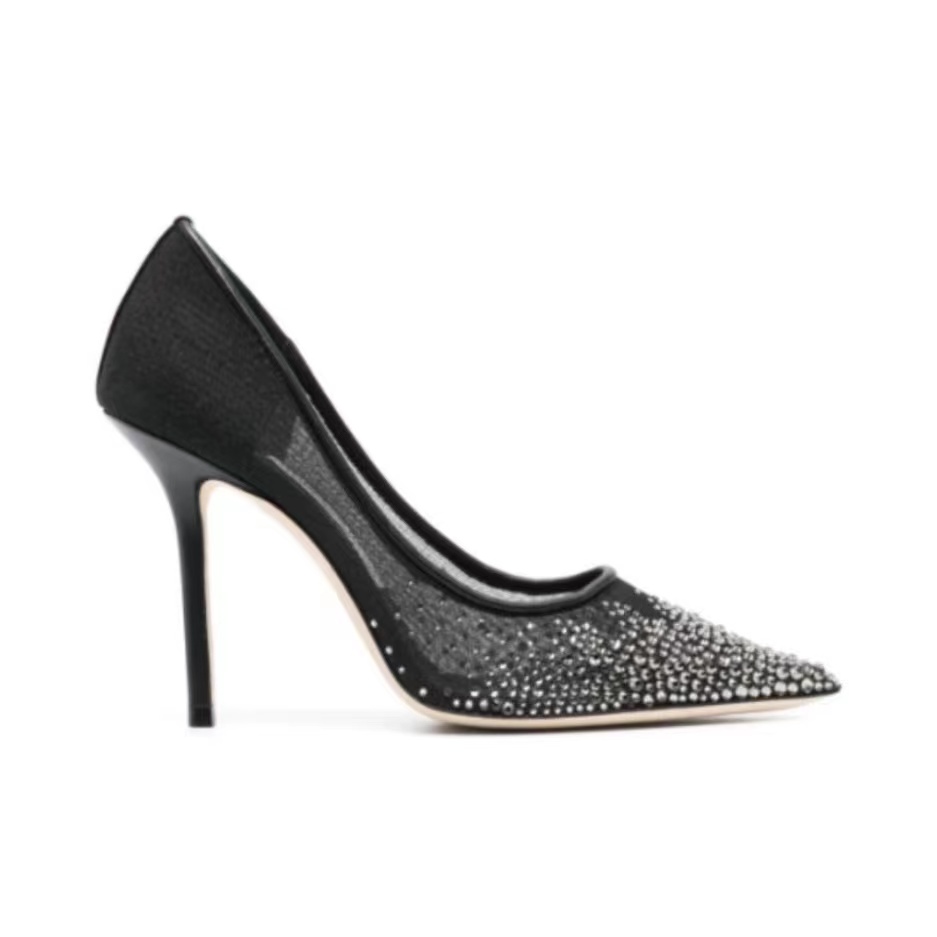 Jimmy Choo Black Mesh Pointed Stiletto Heels Slide Sandal
